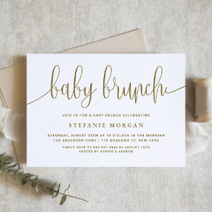 Invitation Or et blanc jolie calligraphie Bébé Brunch