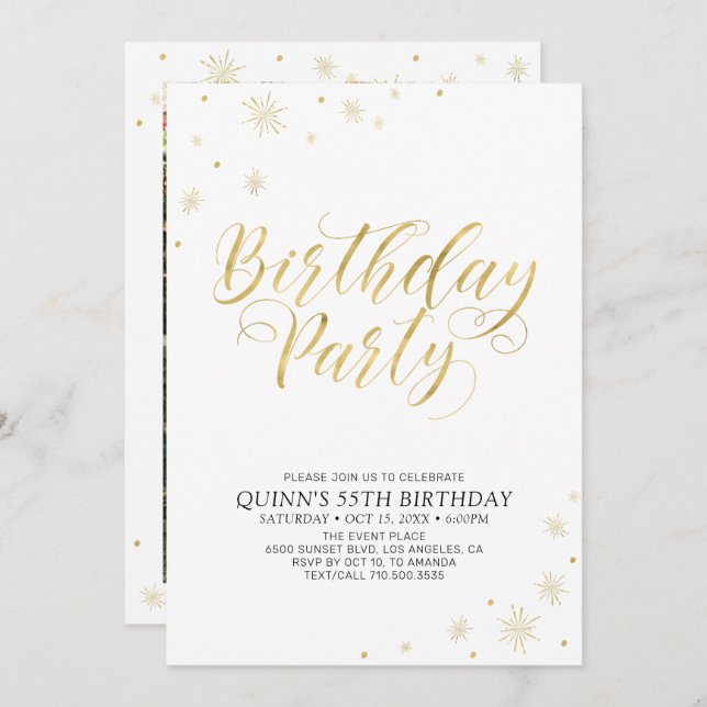 Invitation Or et blanc | Modern Chic 55e fête d'anniversaire (Devant / Derrière)