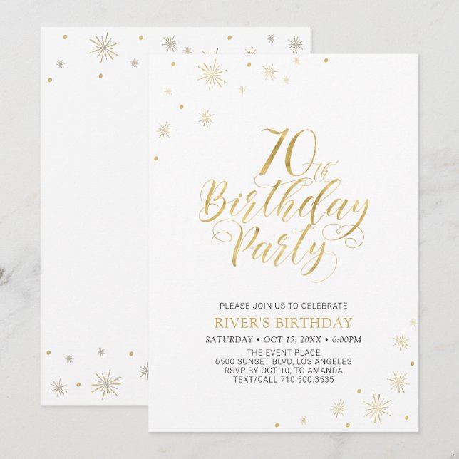 Invitation Or et blanc | Modern Chic 70th Birthday Party (Devant / Derrière)