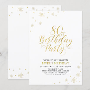 Invitation Or et blanc   Modern Chic fête d'anniversaire 80e