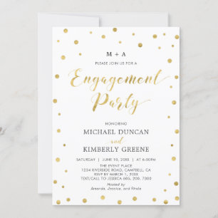 Invitation Or et blanc   Parti d'engagement Confetti moderne 