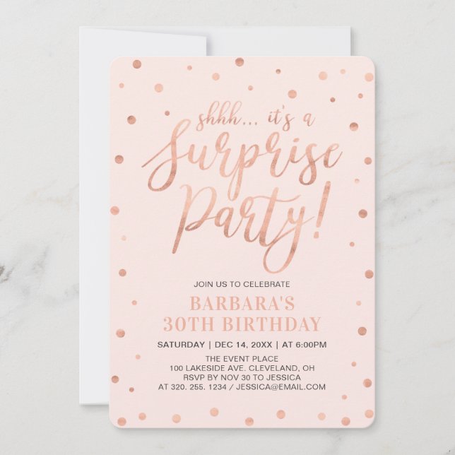 Invitation Or et blanc rose | Surprise Fête d'anniversaire de (Devant)