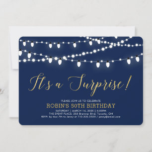 Invitation Or et bleu marine   Fête d'anniversaire surprise 5