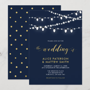 Invitation Or et Bleu Nuit   Cérémonie de Mariage Chic Modern