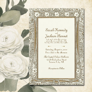 Invitation Or et ivoire Elégant Vintage Art Nouveau Mariage