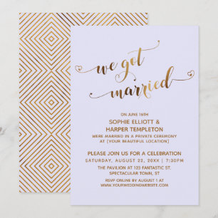 Invitation Or et Lavande Notre fête de mariage après la cérém