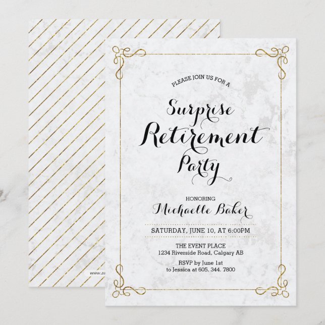Invitation Or et marbre | Élégant Parti de retraite surprise (Devant / Derrière)