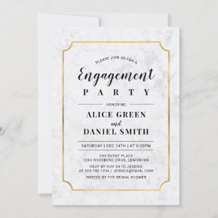 Invitation Or et marbre   Partie d'engagement Mariage classiq