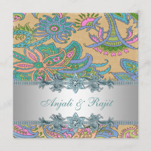 Invitation Or et mariage bleu turquoise de Paisley