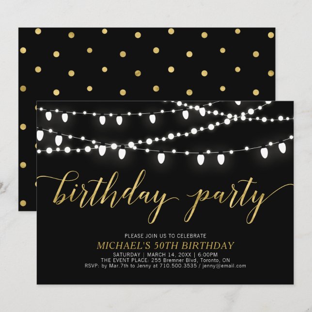 Invitation Or et noir | Fête du 50e anniversaire masculin pou (Devant / Derrière)
