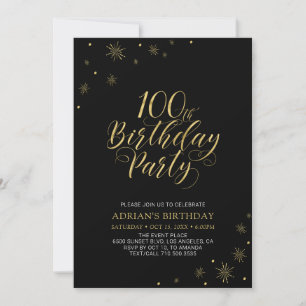 Invitation Or et noir   Modern Chic 100th Birthday Party