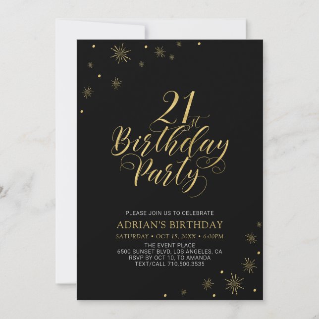 Invitation Or et noir | Modern Chic 21e fête d'anniversaire (Devant)