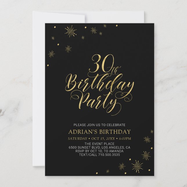 Invitation Or et noir | Modern Chic 30th Birthday Party (Devant)