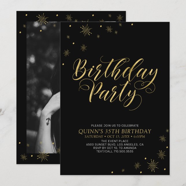 Invitation Or et noir | Modern Chic 35e fête d'anniversaire (Devant / Derrière)