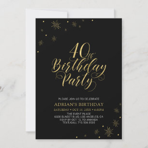 Invitation Or et noir   Modern Chic 40th Birthday Party