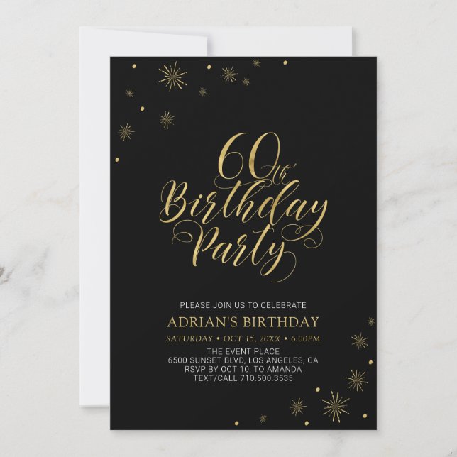 Invitation Or et noir | Modern Chic 60th Birthday Party (Devant)