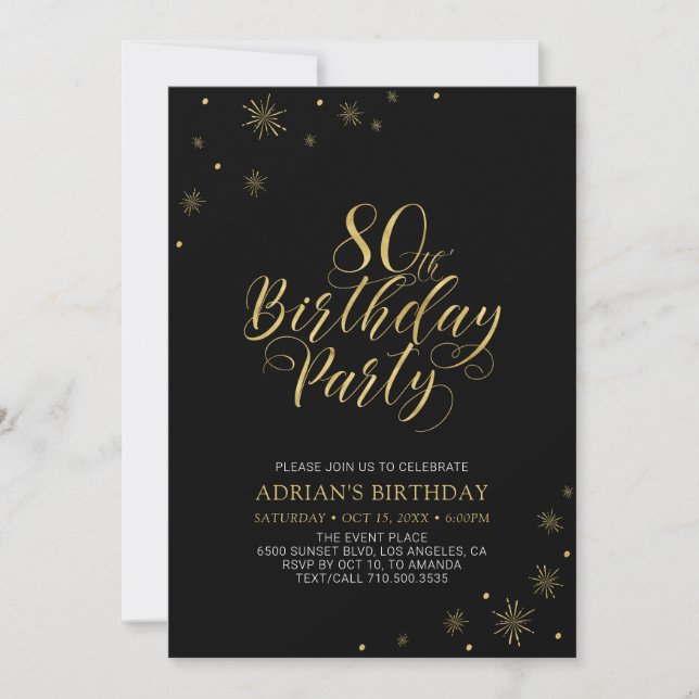 Invitation Or et noir | Modern Chic fête d'anniversaire 80e (Devant)