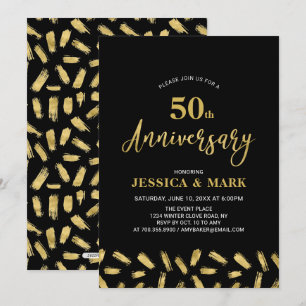 Invitation Or et Noir   Moderne 50e anniversaire de mariage