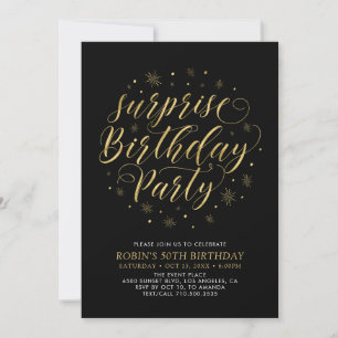 Invitation Or et noir   Moderne Chic Surprise fête d'annivers