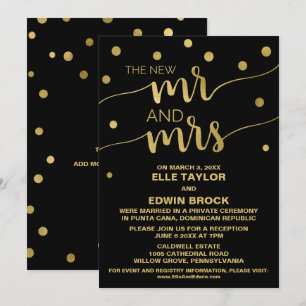 Invitation Or et Noir Réception de Mariage Intime Glamour