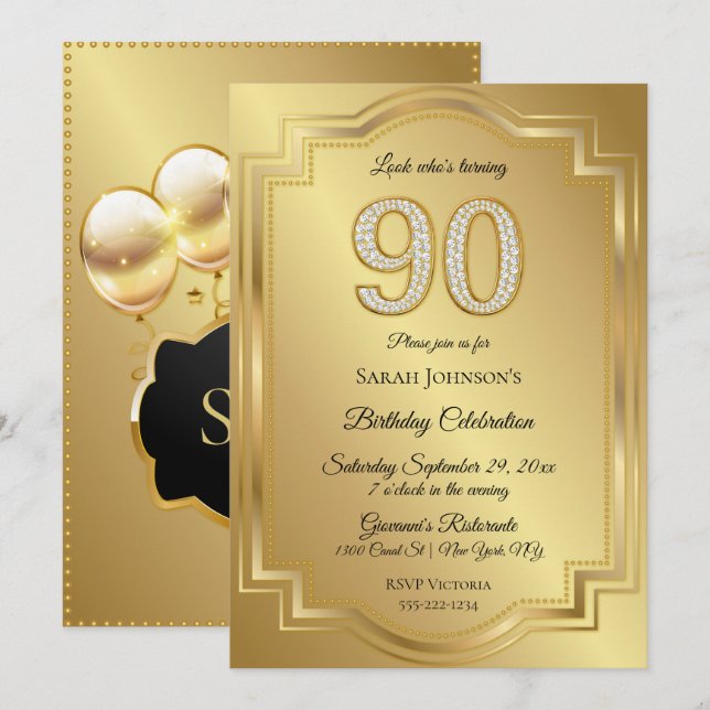 Invitation Or et quatre-vingt-dixième anniversaire (Devant / Derrière)