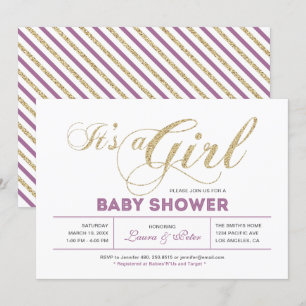 Invitation Or et rose   Fille, Baby shower de typographie chi