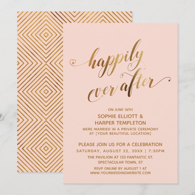 Invitation Or et Rougissement Heureusement pour toujours Aprè (Devant / Derrière)