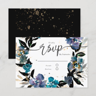 Invitation Or et turquoise, floral dramatique