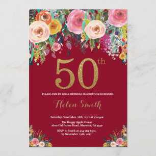 Invitation Or floral d'invitation d'anniversaire de Bourgogne