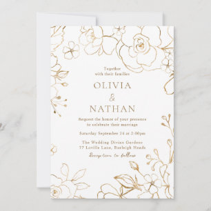 Invitation Or Floral Elegant Mariage blanc