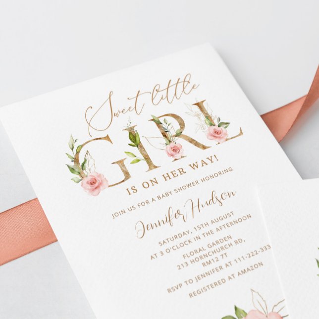 Invitation Or floral floral doux petit baby shower fille (Créateur téléchargé)