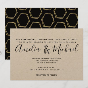 Invitation Or géométrique moderne et Mariage noir Kraft