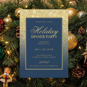 Invitation Or Glam FAUX Paillettes Fête de Noël Bleu Nuit
