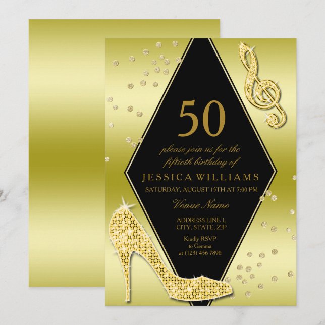 Invitation Or glamour 50e anniversaire (Devant / Derrière)
