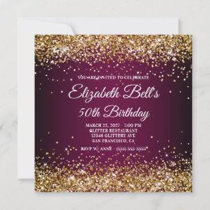 Invitation Or Glitter Vin Ombre Sombre 50e Anniversaire