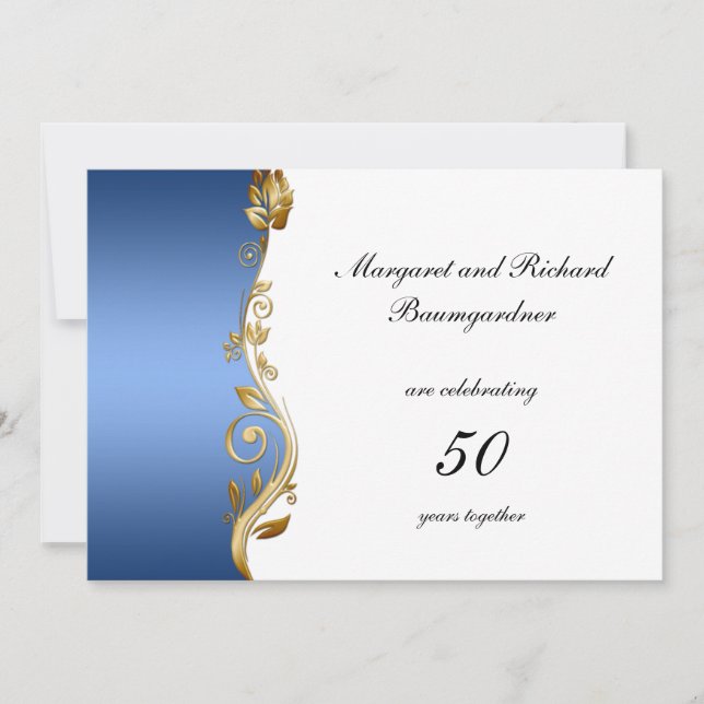 Invitation Or Gold Floral Spirales 50e Anniversaire de Mariag (Devant)