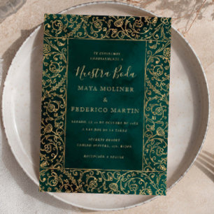 Invitation Or Gold & Green Velvet Nuestra Boda Mariage