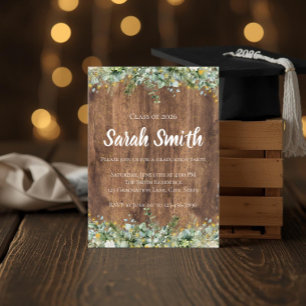 Invitation Or Grad en Bois Fleur Blanche et Eucalyptus Gold R