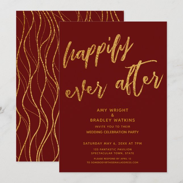 Invitation Or heureux pour toujours Réception de mariage Bour (Devant / Derrière)