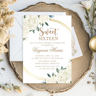 Invitation Or ivoire Sweet sixteen floral 16 Anniversaire