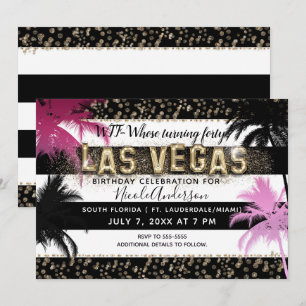 Invitation Or LAS VEGAS Palmiers Pailletés Anniversaire