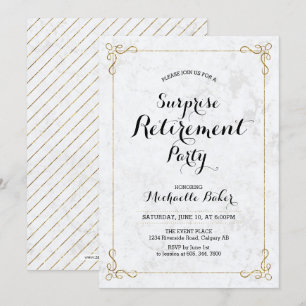 Invitation Or & Marbre   Fête de retraite élégante et surpris