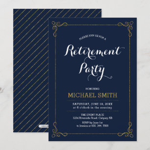 Invitation Or & Marine Fête de Retraite Élégante et Raffiné