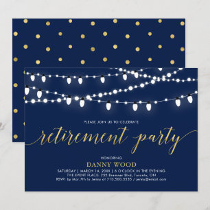 Invitation Or & Marine Fête de Retraite Moderne et Chic