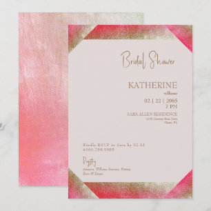 Invitation Or métallique tendance et Fête des mariées rose