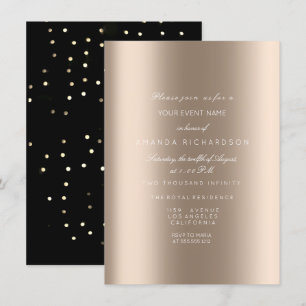 Invitation Or Métallisé Étincelant Confettis Noir Ivoire Beig