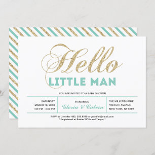 Invitation Or, Mint   Typographie moderne Baby shower garçon