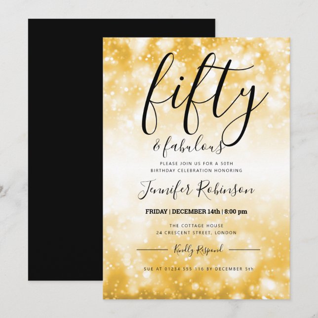 Invitation Or moderne Cinquante et fabuleux 50e anniversaire (Devant / Derrière)