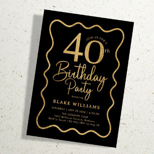 Invitation Or noir 40e anniversaire bordure ondulée