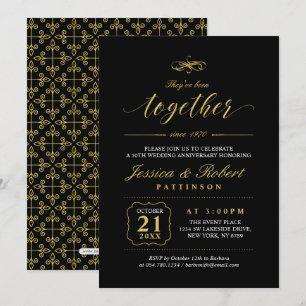 Invitation Or & Noir   50ème anniversaire de mariage élégant